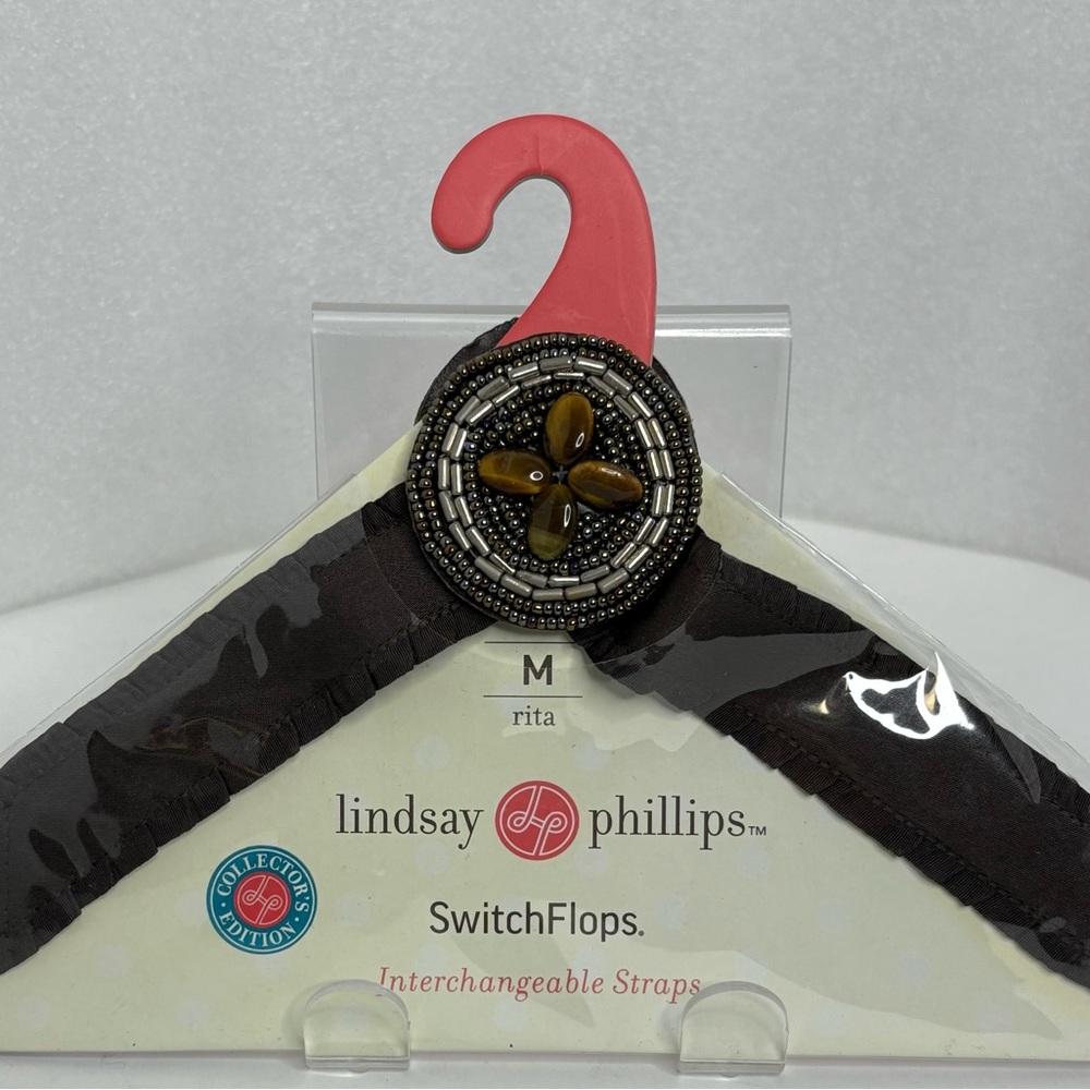 Lindsay Phillips Rita Brown Straps with Beaded Embellishment Size M 7/8 New